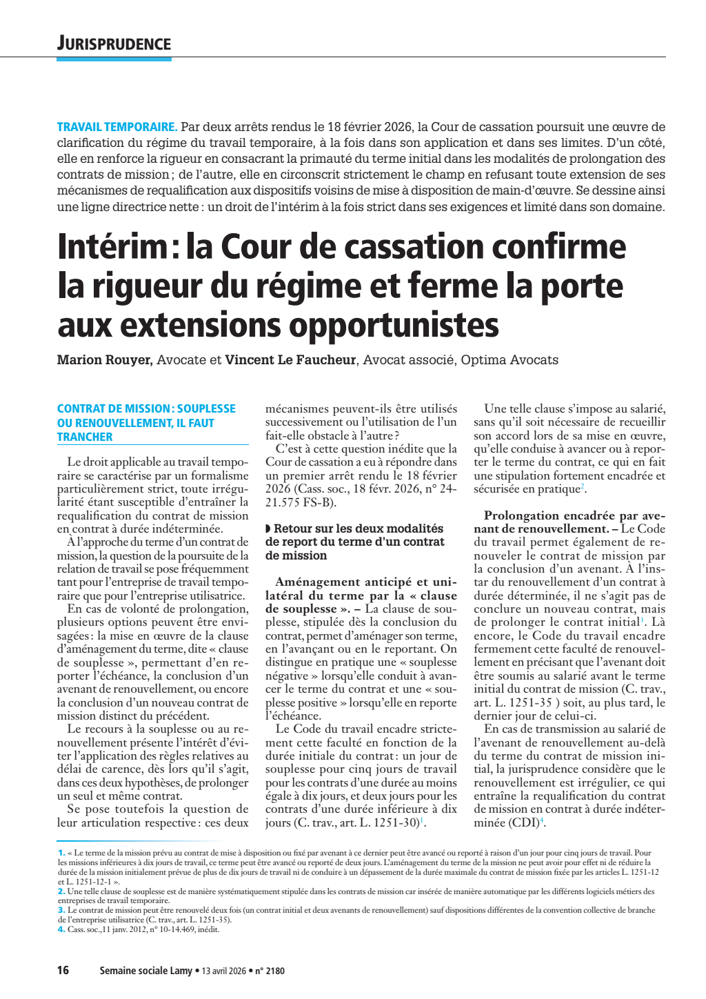 Semaine sociale Lamy • 13 avril 2026 • n° 2180